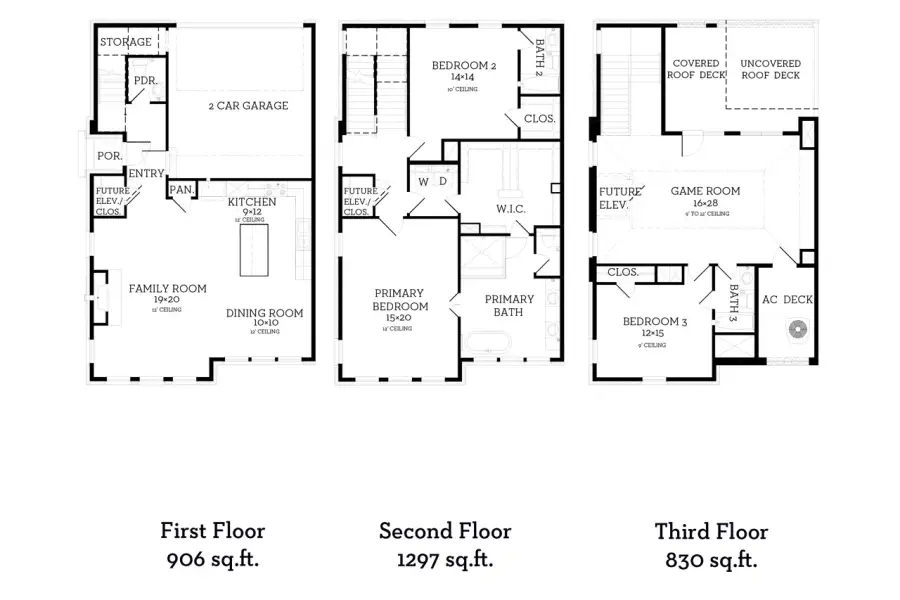 2D floor plan layout of this home in The Brownstones at East Quarter, Dallas, TX (Image 3).