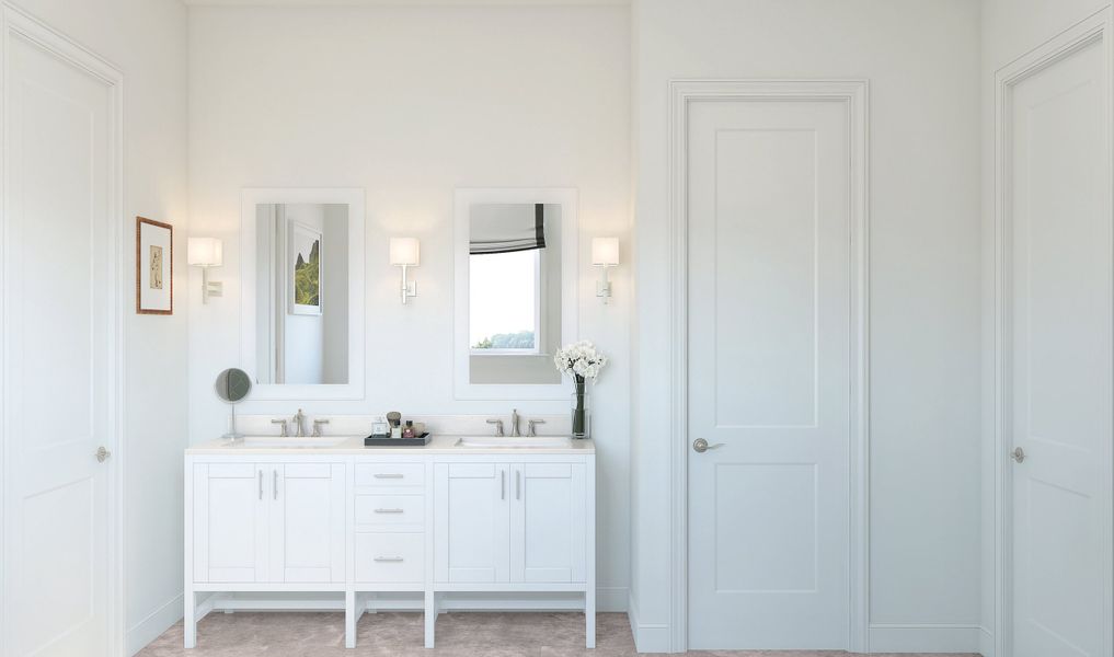 Primary bath with freestanding vanity