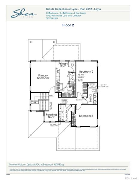 2D floor plan layout of this home in Tribute at Lyric, Lone Tree, CO (Image 3).