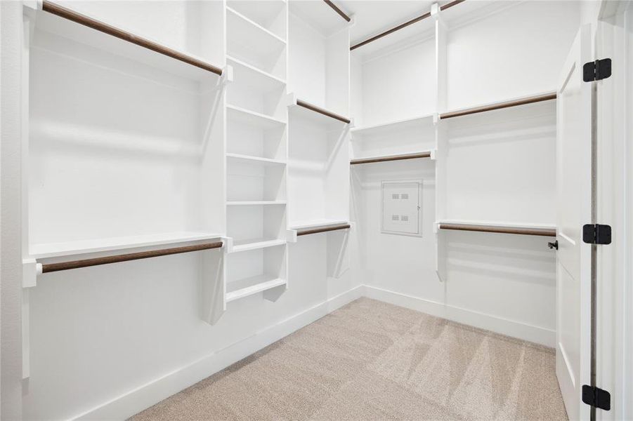 Walk in closet with carpet flooring