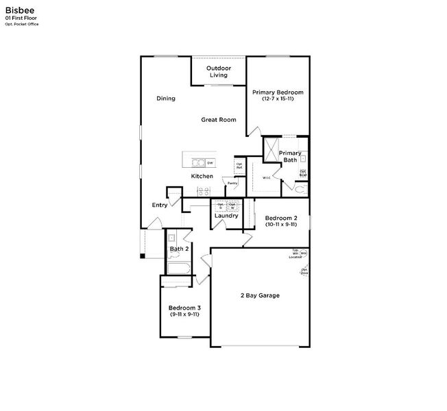 2D floor plan layout for the Bisbee by DRB Homes in Magma Ranch, Florence, AZ (Image 3).