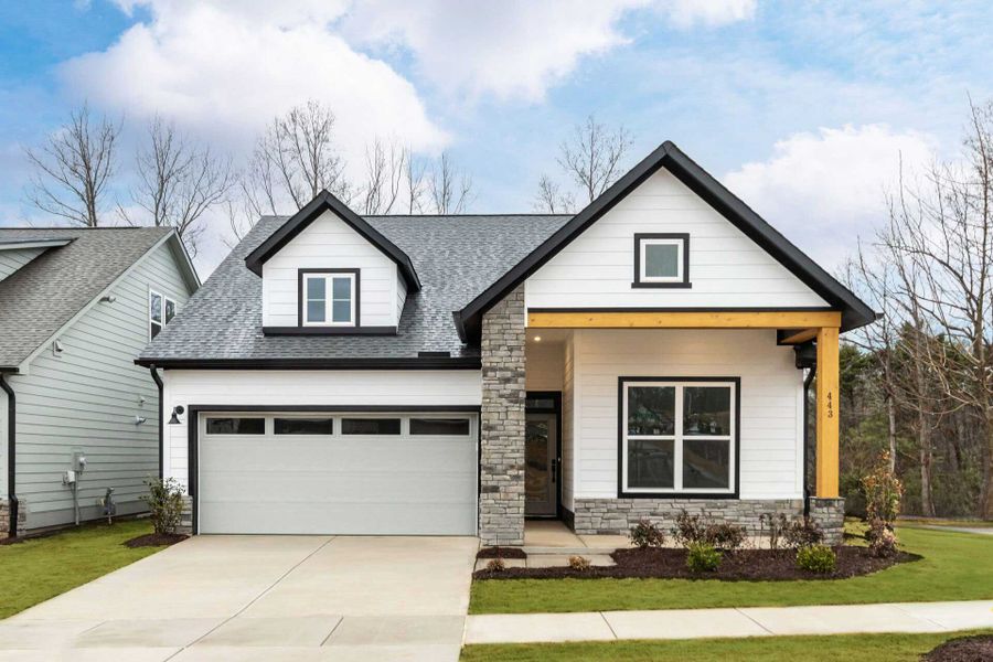 Representative exterior photo of a completed home built from the The Mosley by David Weekley Homes in Encore at Chatham Park – Classic Series, Pittsboro, NC (Image 1). Representative exterior photo of a completed home built from the The Mosley by David Weekley Homes in Encore at Chatham Park – Classic Series, Pittsboro, NC (Image 1).
