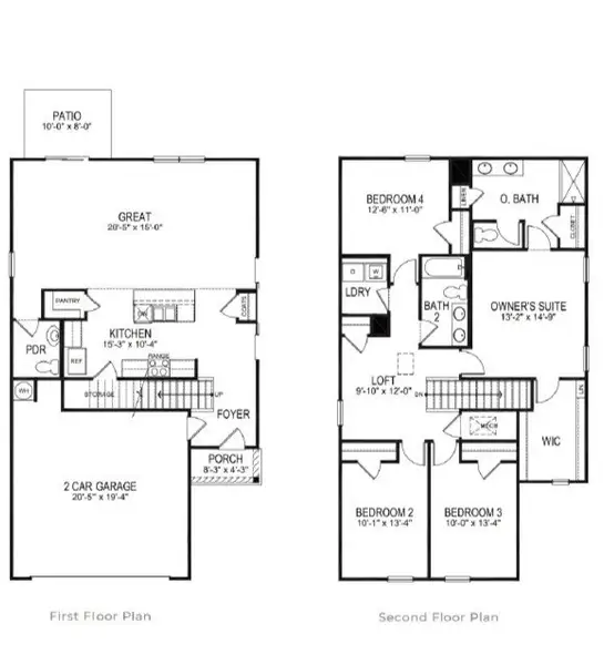2D floor plan layout of this home in The Lakes at North Glynn, Brunswick, GA (Image 2).