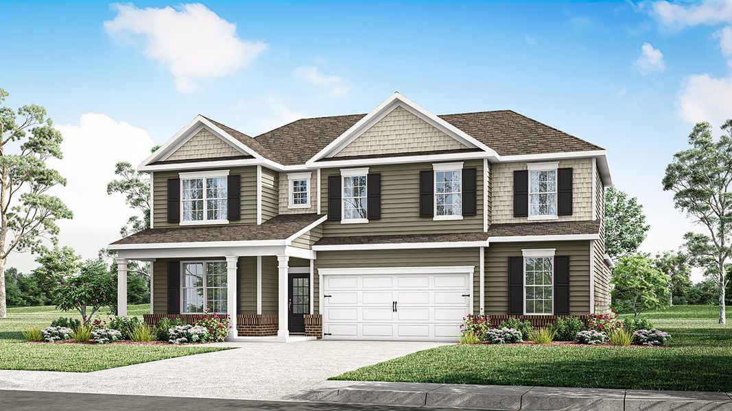 Front exterior of a new home in Reserve at Hickory Ridge, Columbia, TN, highlighting curb appeal (Image 1). Front exterior of a new home in Reserve at Hickory Ridge, Columbia, TN, highlighting curb appeal (Image 1).