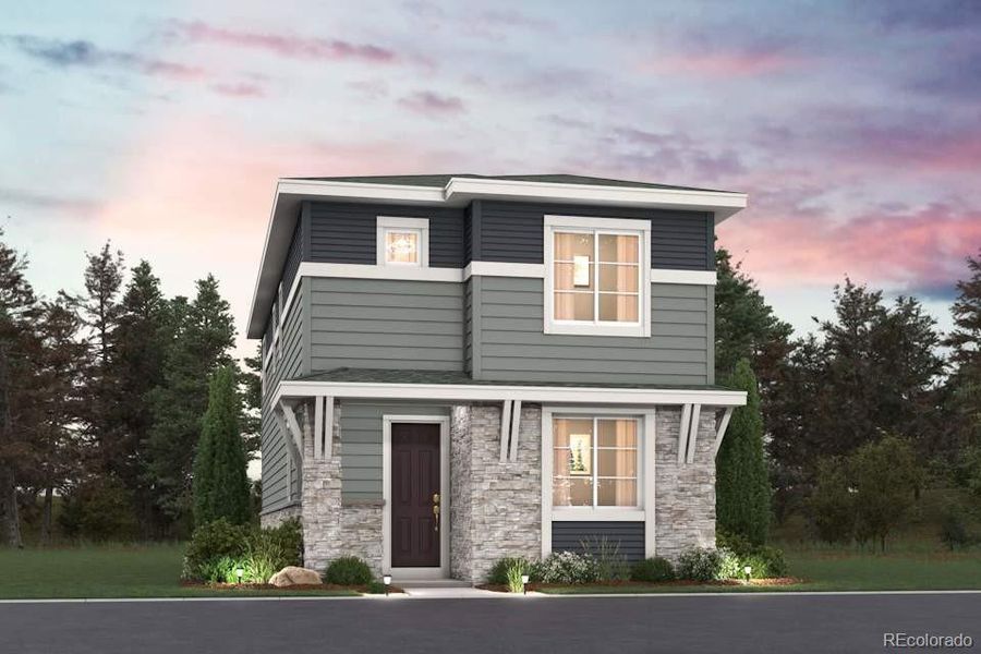 Front exterior of a new home in The Boulevard I Collection at Windler, Aurora, CO, highlighting curb appeal (Image 1). Front exterior of a new home in The Boulevard I Collection at Windler, Aurora, CO, highlighting curb appeal (Image 1).
