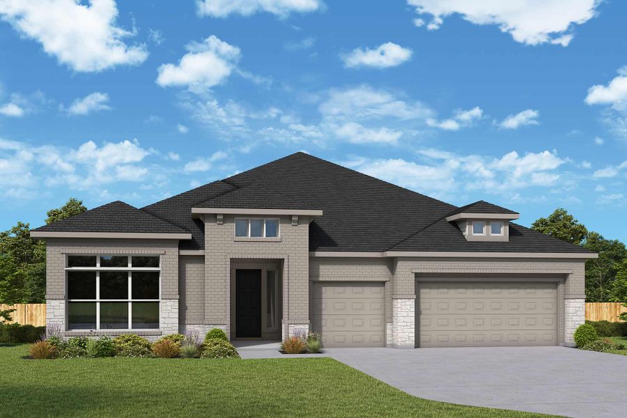Representative exterior photo of a completed home built from the The Blossom by David Weekley Homes in Dunham Pointe 65' Homesites, Cypress, TX (Image 19).
