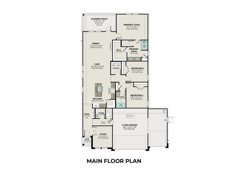 2D floor plan layout for the The Riviera A, 3-Car Garage by Davidson Homes LLC in River Ranch Meadows, Dayton, TX (Image 3). 2D floor plan layout for the The Riviera A, 3-Car Garage by Davidson Homes LLC in River Ranch Meadows, Dayton, TX (Image 3).