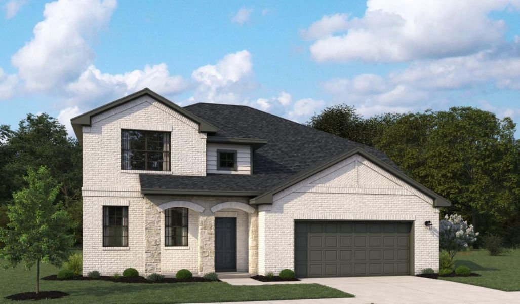 Front exterior of a new home in Cedar Pointe, Crosby, TX, highlighting curb appeal (Image 1). Front exterior of a new home in Cedar Pointe, Crosby, TX, highlighting curb appeal (Image 1).