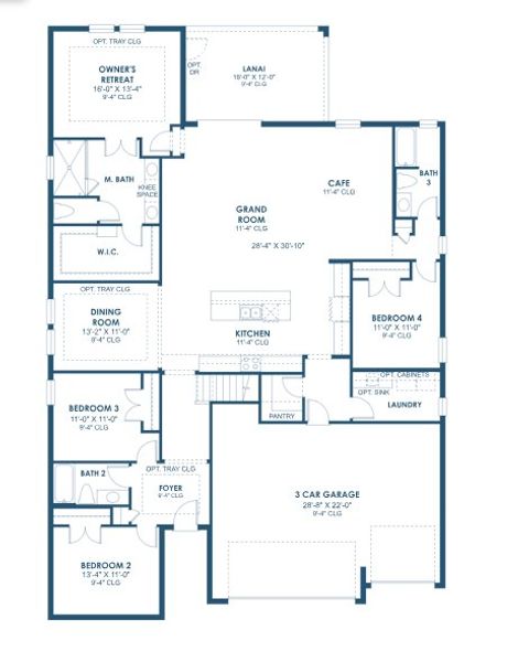 2D floor plan layout for the Hyde Park IV by Homes by WestBay in Pasadena Woods, Wesley Chapel, FL (Image 3).