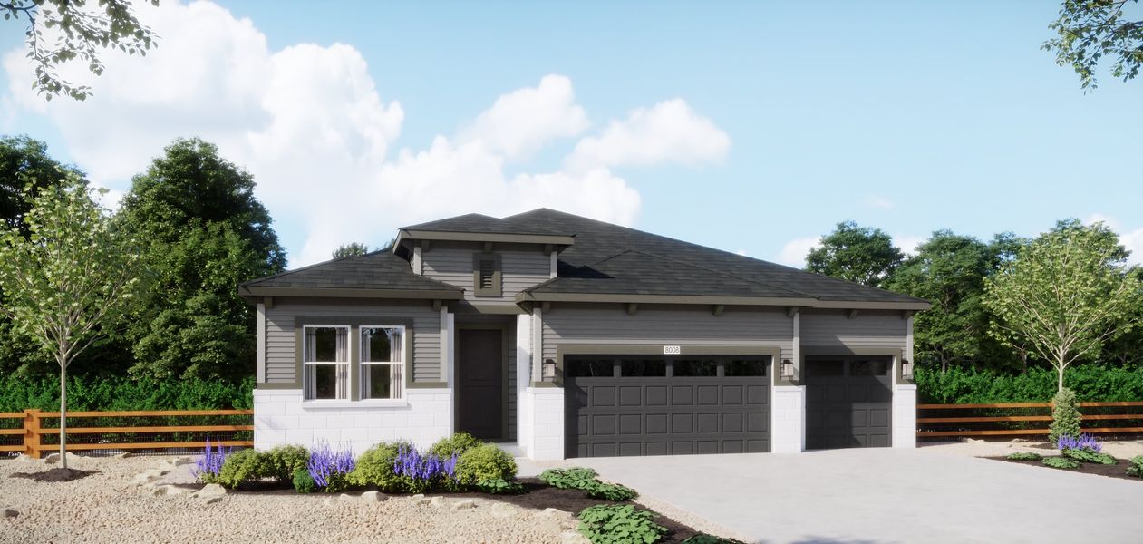 Representative exterior photo of a completed home built from the Plan 5002 by New Home Co. in The Estates Collection at Talon Pointe, Thornton, CO (Image 9).