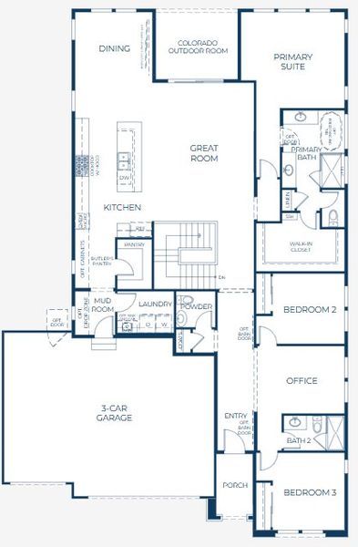 2D floor plan layout for the 2 by Trumark Homes in Kitchel Lake at Serratoga Falls, Timnath, CO (Image 3).