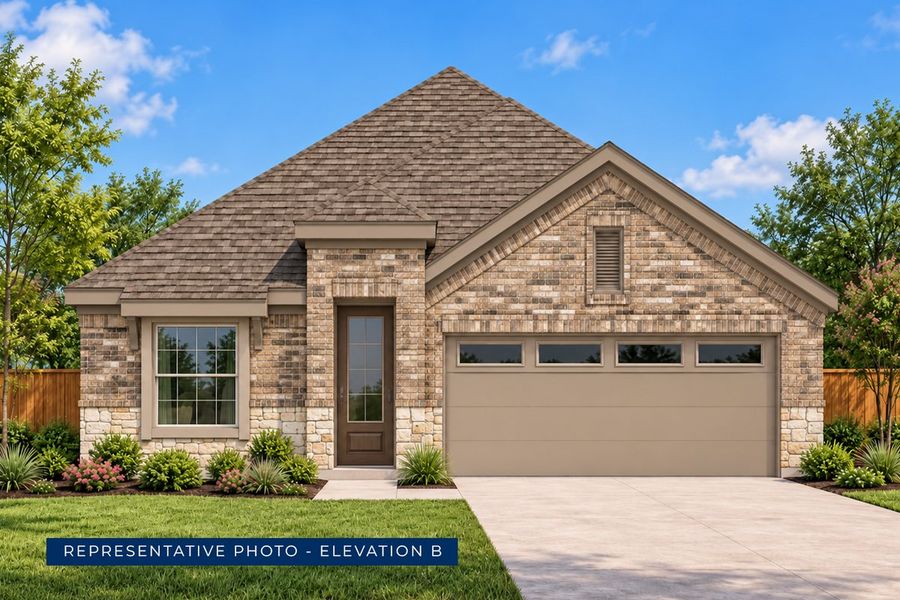 Representative exterior photo of a completed home built from the Adams F by First Texas Homes in Parkside, Denton, TX (Image 2). Representative exterior photo of a completed home built from the Adams F by First Texas Homes in Parkside, Denton, TX (Image 2).