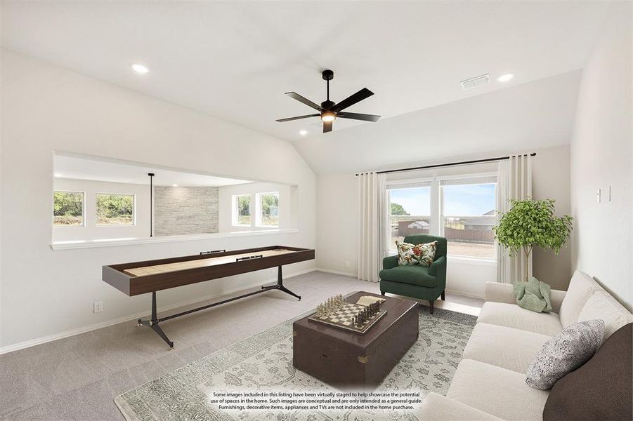 Furnished interior view inside a new home in Parks at Panchasarp Farms 65, Burleson (Image 4). Furnished interior view inside a new home in Parks at Panchasarp Farms 65, Burleson (Image 4).