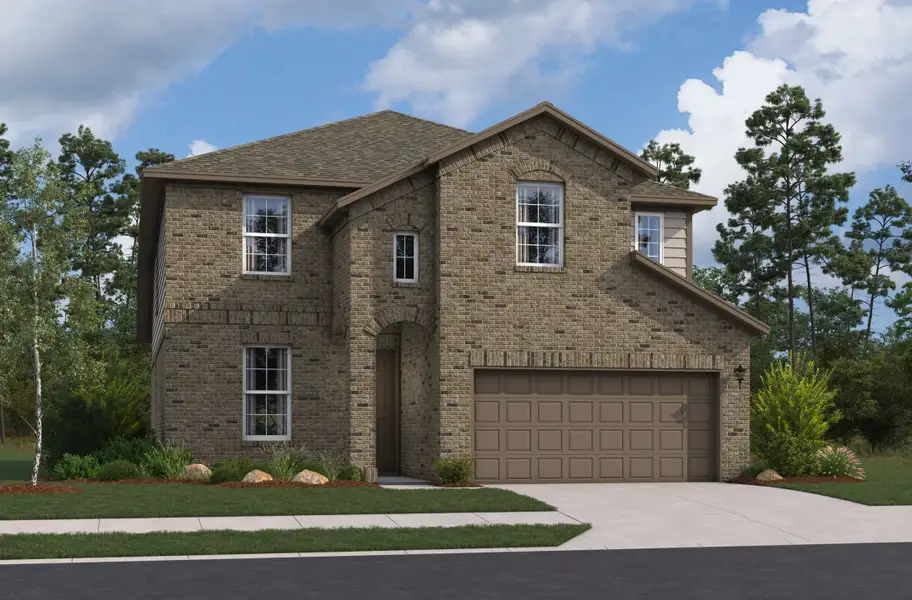 Front exterior of a new home in Bricewood, Helotes, TX, highlighting curb appeal (Image 1). Front exterior of a new home in Bricewood, Helotes, TX, highlighting curb appeal (Image 1).