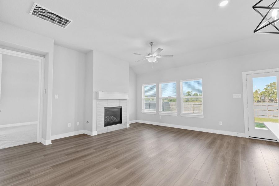 Living room and gas fireplace. Living room and gas fireplace.