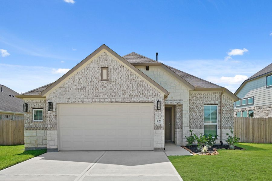 Front exterior of a new home in Briarwood Crossing, Rosenberg, TX, highlighting curb appeal (Image 2). Front exterior of a new home in Briarwood Crossing, Rosenberg, TX, highlighting curb appeal (Image 2).