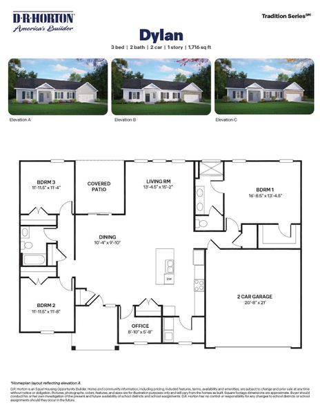 2D floor plan layout for the DYLAN by D.R. Horton in Tyler - Home on the Lake, New Bern, NC (Image 3). 2D floor plan layout for the DYLAN by D.R. Horton in Tyler - Home on the Lake, New Bern, NC (Image 3).