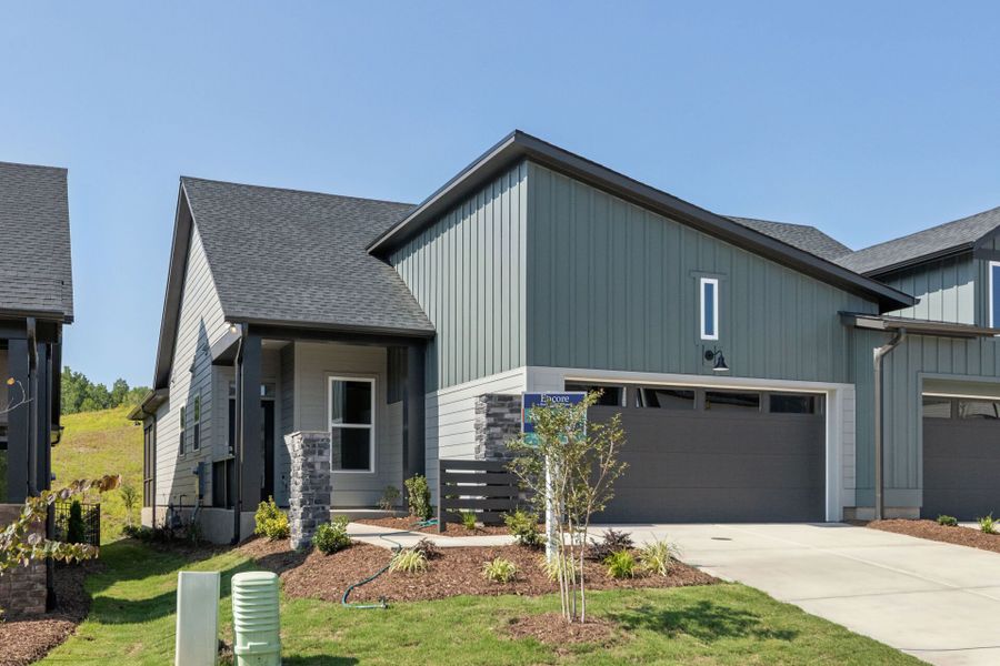 Front exterior of a new home in Encore at Chatham Park – Villa Series, Pittsboro, NC, highlighting curb appeal (Image 2). Front exterior of a new home in Encore at Chatham Park – Villa Series, Pittsboro, NC, highlighting curb appeal (Image 2).