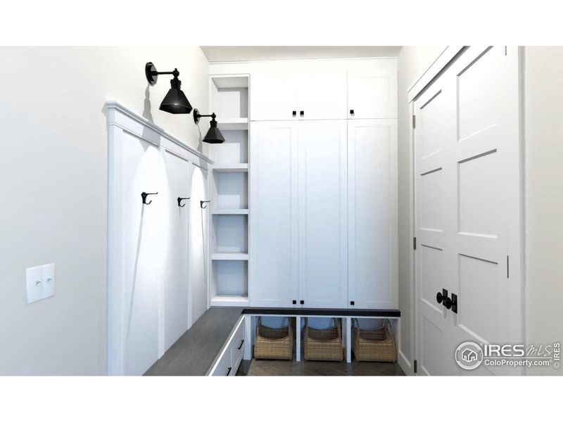 Built-in locker area in mudroom