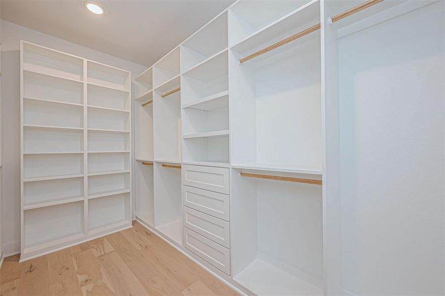 Ample shelving, hanging space, and drawers