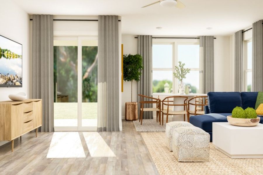 A living room with a large window.