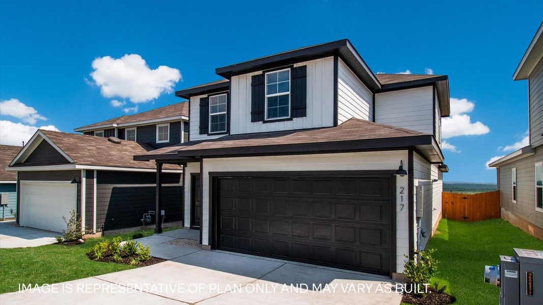 Front exterior of a new home in Wayside, Uhland, TX, highlighting curb appeal (Image 2).