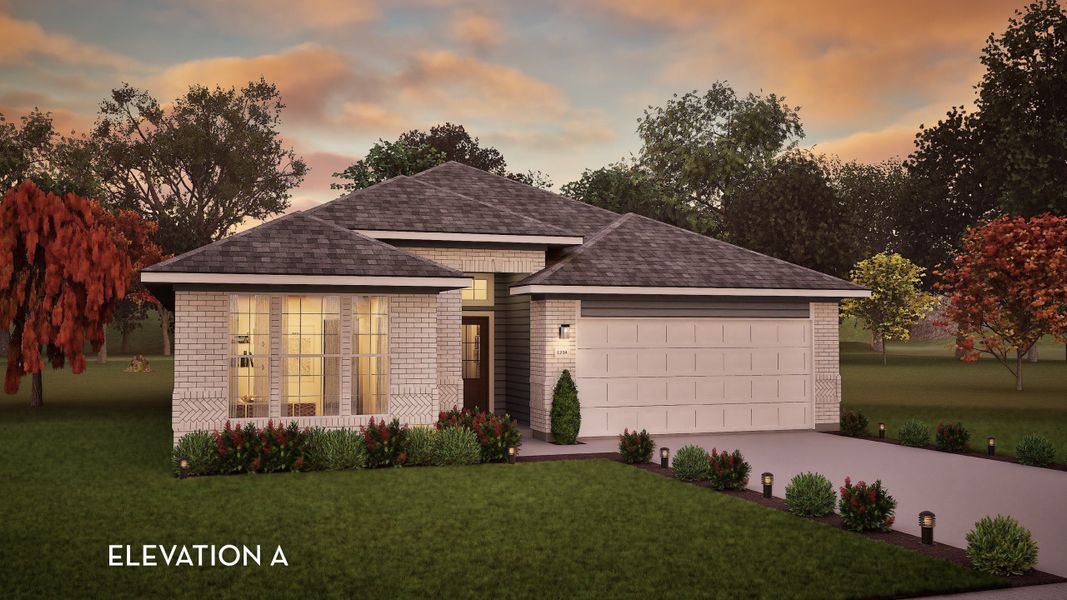 Front exterior of a new home in Hickory Ridge, Elmendorf, TX, highlighting curb appeal (Image 1). Front exterior of a new home in Hickory Ridge, Elmendorf, TX, highlighting curb appeal (Image 1).