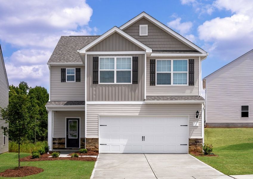 This home has stone detailing and a two-car garage!