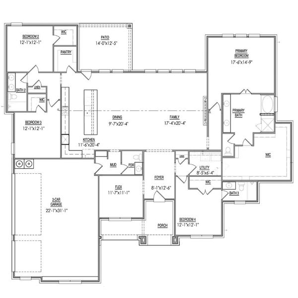 2D floor plan layout for the The Vaquero by Lillian Custom Homes in The Arbors Midlothian, Midlothian, TX (Image 5).