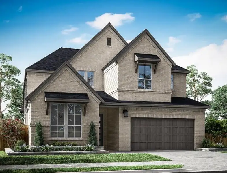 Front exterior of a new home in Woodson’s Reserve, Spring, TX, highlighting curb appeal (Image 1). Front exterior of a new home in Woodson’s Reserve, Spring, TX, highlighting curb appeal (Image 1).