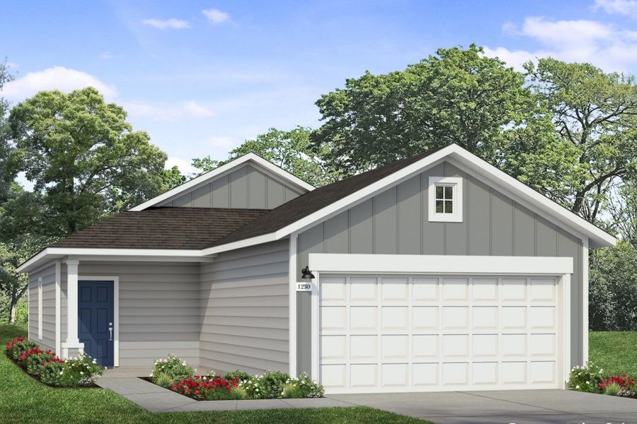 Front exterior of a new home in Hymeadow, Maxwell, TX, highlighting curb appeal (Image 1). Front exterior of a new home in Hymeadow, Maxwell, TX, highlighting curb appeal (Image 1).