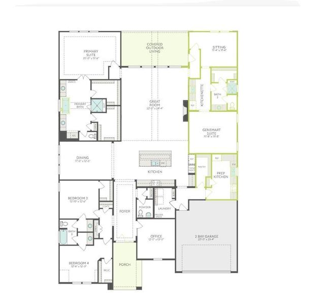 2D floor plan layout of this home in Harvest Green 75′, Richmond, TX (Image 1).