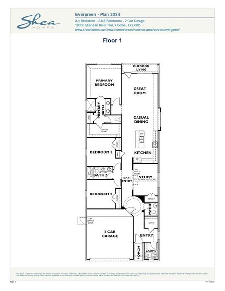 2D floor plan layout of this home in Evergreen 40', Conroe, TX (Image 4).