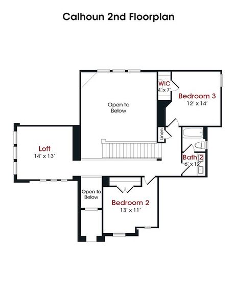 2D floor plan layout for the Calhoun by Kendall Homes in River Ranch, Dayton, TX (Image 4).