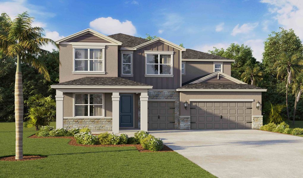 Representative exterior photo of a completed home built from the Crawford by D.R. Horton in Hammock at Two Rivers, Zephyrhills, FL (Image 4). Representative exterior photo of a completed home built from the Crawford by D.R. Horton in Hammock at Two Rivers, Zephyrhills, FL (Image 4).