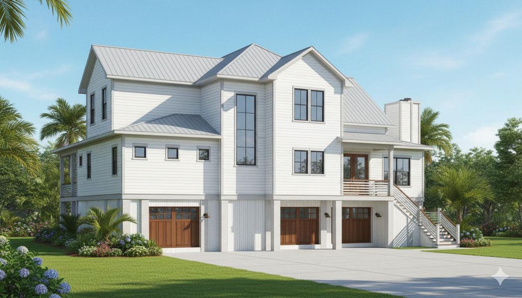 Front exterior of a new home in , Isle Of Palms, SC, highlighting curb appeal (Image 1). Front exterior of a new home in , Isle Of Palms, SC, highlighting curb appeal (Image 1).