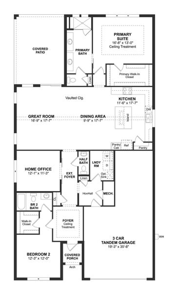 2D floor plan layout for the Taylor by K. Hovnanian® Homes in K. Hovnanian's® Four Seasons at Wylder, Port St. Lucie, FL (Image 3). 2D floor plan layout for the Taylor by K. Hovnanian® Homes in K. Hovnanian's® Four Seasons at Wylder, Port St. Lucie, FL (Image 3).
