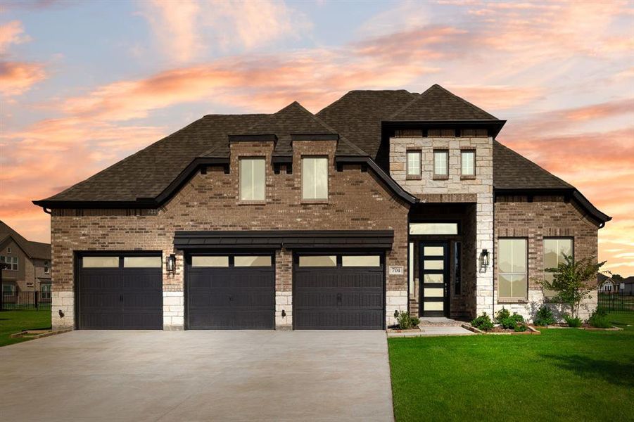 Front exterior of a new home in Heath Golf and Yacht, Forney, TX, highlighting curb appeal (Image 23).