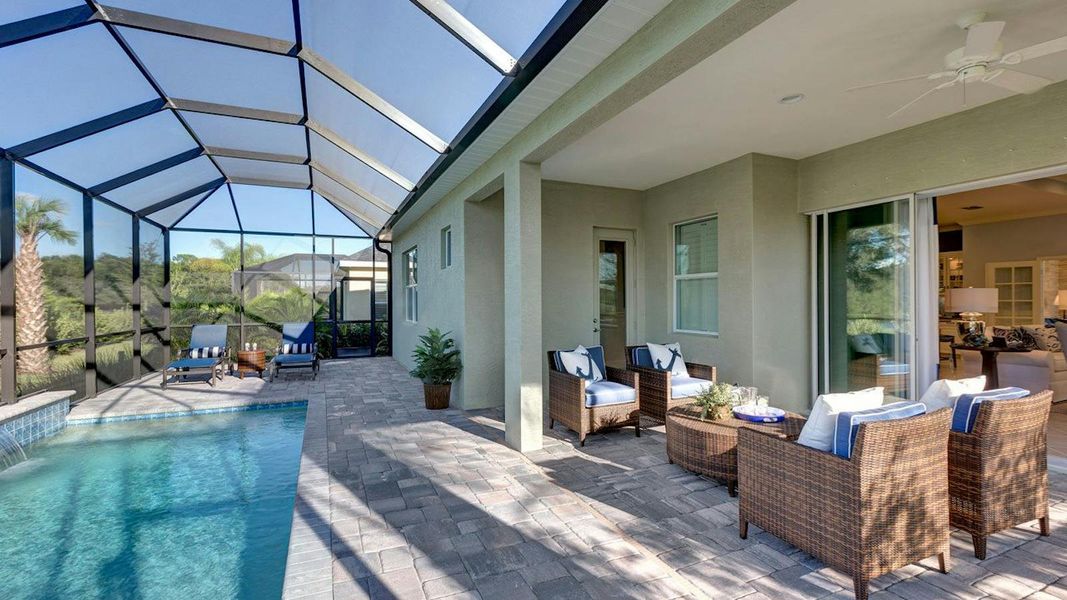 Exterior details and patio area of a home in Canoe Creek Real Estate and Homes for Sale in Parrish, FL - Neal Communities, Parrish (Image 3).