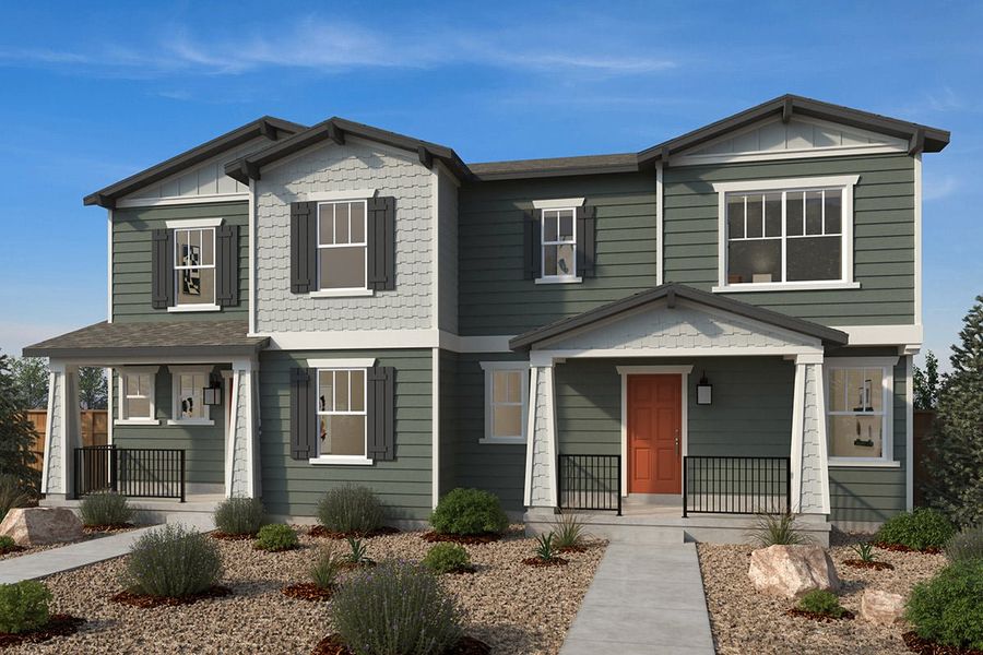 Front exterior of a new home in The Nest Villas at Canyon Creek, Erie, CO, highlighting curb appeal (Image 1). Front exterior of a new home in The Nest Villas at Canyon Creek, Erie, CO, highlighting curb appeal (Image 1).