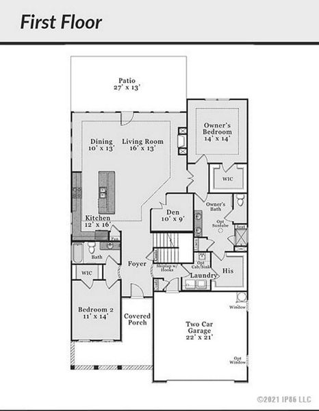2D floor plan layout for the Torino Bungalow by Epcon Communities in The Cottages at 78 North, Sanford, NC (Image 2). 2D floor plan layout for the Torino Bungalow by Epcon Communities in The Cottages at 78 North, Sanford, NC (Image 2).