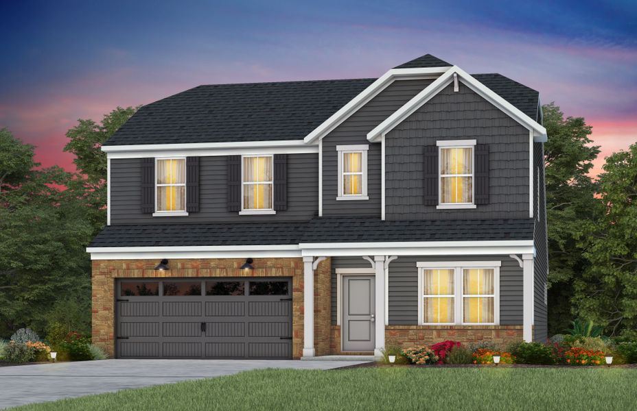 Front exterior of a new home in Michaux Gardens, Belmont, NC, highlighting curb appeal (Image 25). Front exterior of a new home in Michaux Gardens, Belmont, NC, highlighting curb appeal (Image 25).