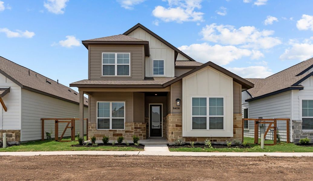 Representative exterior photo of a completed home built from the Tanner by Chesmar Homes in The Crossvine – Garden Homes, Schertz, TX (Image 8).
