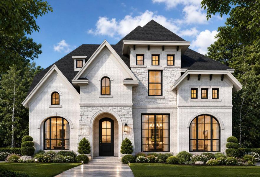 Representative exterior photo of a completed home built from the Royal Oak by Grand Homes in Edgewater, Fate, TX (Image 14). Representative exterior photo of a completed home built from the Royal Oak by Grand Homes in Edgewater, Fate, TX (Image 14).