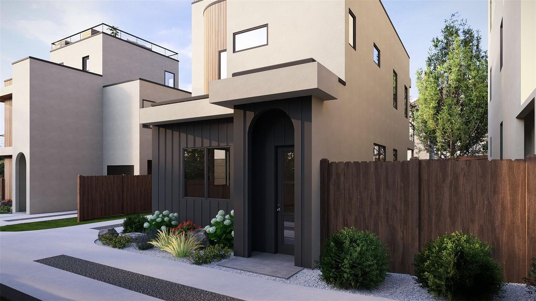 The property features contemporary architecture with clean lines and a neutral color palette