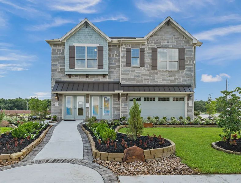 Representative exterior photo of a completed home built from the Dillon by Chesmar Homes in Meridiana Courtyard Collection, Manvel, TX (Image 17).