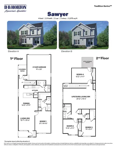 2D floor plan layout for the Sawyer by D.R. Horton in The Villas at Haywood Glen, Knightdale, NC (Image 3). 2D floor plan layout for the Sawyer by D.R. Horton in The Villas at Haywood Glen, Knightdale, NC (Image 3).