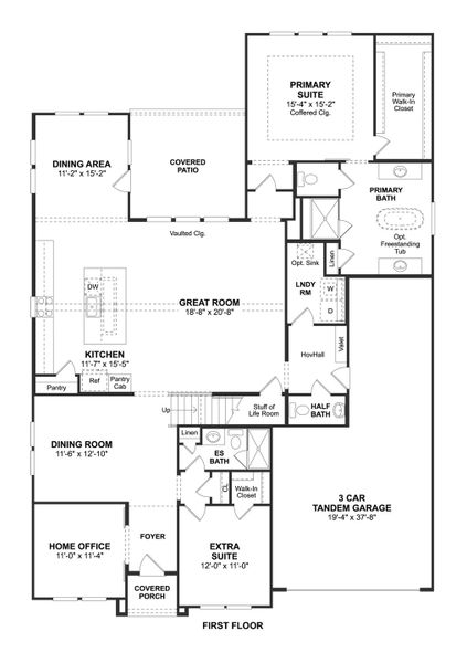 2D floor plan layout for the Mykonos by K. Hovnanian® Homes in Bent Tree Meadows, Celina, TX (Image 4).