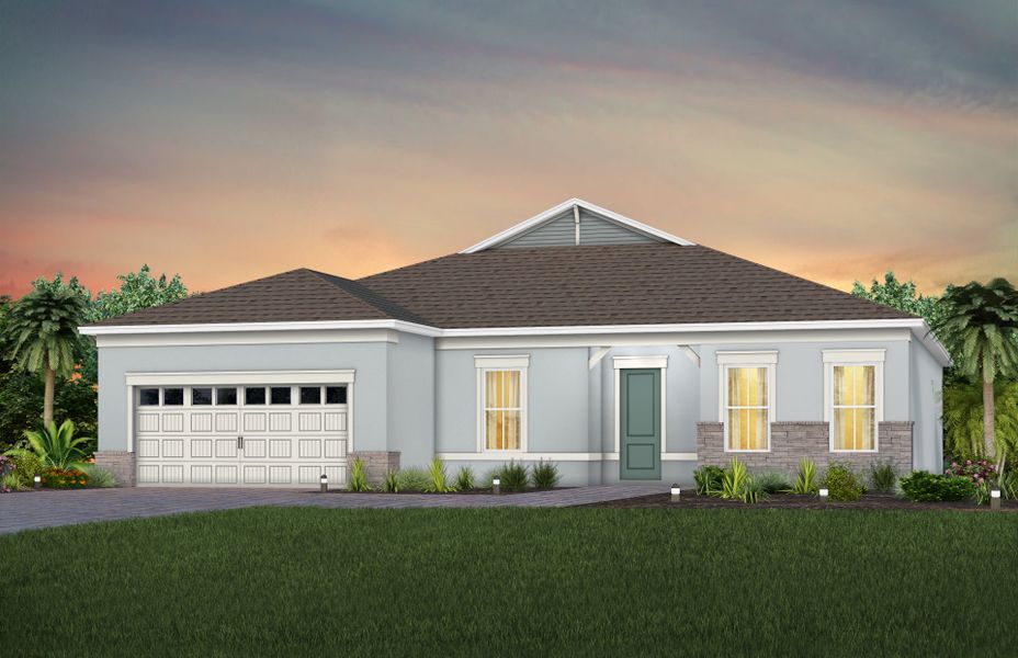 Representative exterior photo of a completed home built from the Stardom by Del Webb in Del Webb at Viera, Melbourne, FL (Image 16). Representative exterior photo of a completed home built from the Stardom by Del Webb in Del Webb at Viera, Melbourne, FL (Image 16).