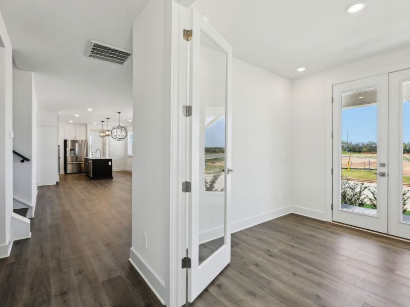 Skip your commute and turn the flex room into an at-home office. Skip your commute and turn the flex room into an at-home office.